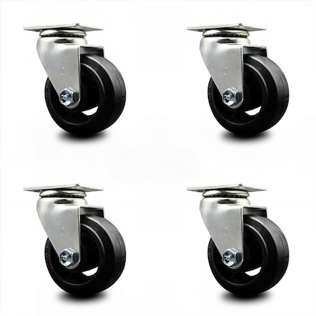 Service Caster 4 Inch Rubber on Cast Iron Wheel Swivel Caster Set with Ball Bearings SCC SCC-20S420-RSB-4